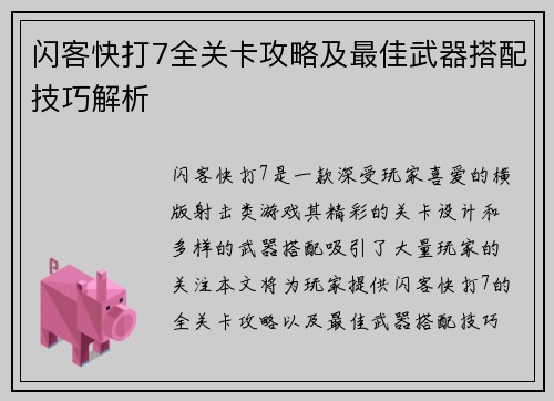 闪客快打7全关卡攻略及最佳武器搭配技巧解析